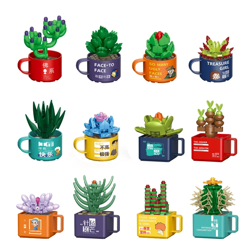 

52029 Succulent Potted Flower Plant Modular Building Blocks Bricks Cup Decoration Model Children's Educational Toy Birthday Gift
