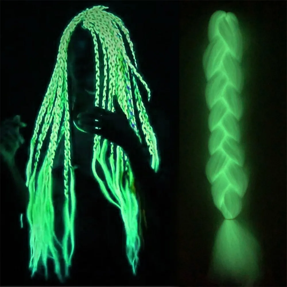 Neon Glowing Hair Florescent Light Braiding Hair Synthetic Jumbo Braids Shining in the Darkness 24inch 100g