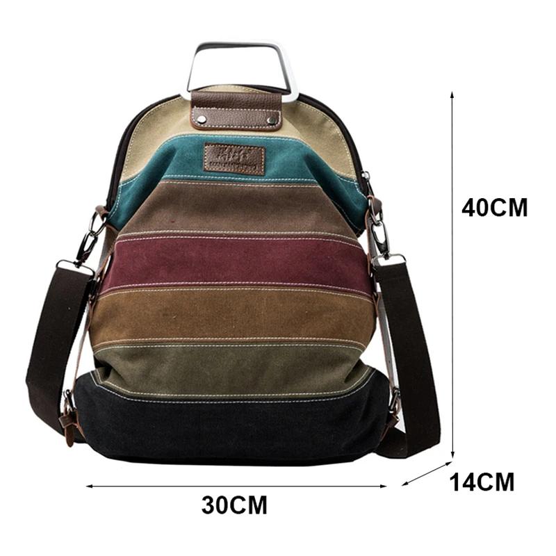 Manjianghong Canvas Striped Women Handbag Patchwork Rainbow Shoulder Bag Fashion Female Multi Functional Bag Sac a Main Backpack