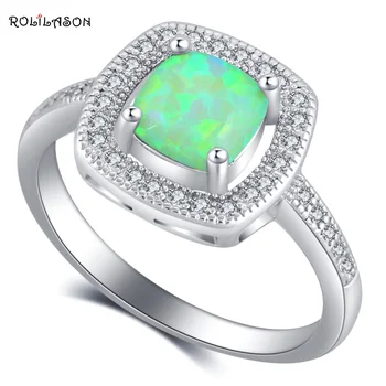 

ROLILASON Fashion Jewelry for friend Green Fire Opal Silver Stamped Party Accessories Rings USA Sz #6#7#8#9 #10 OR899