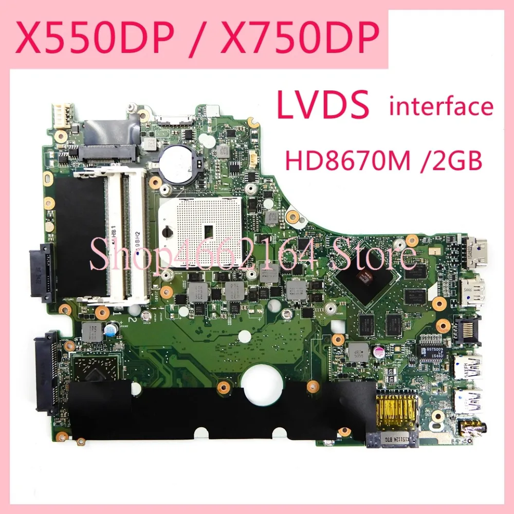 Материнская плата для ноутбука X550DP X750DP HD8670M /2 ГБ интерфейс LVDS REV2.0 ASUS X550D X750 X750D