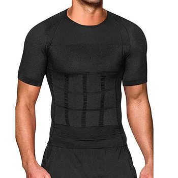 

2020 Men Shapewear Solid Short Sleeve Tummy Control T-Shirt Waist Trainer Slimming Abdomen Tank Top Breathable Mesh Body Shaper