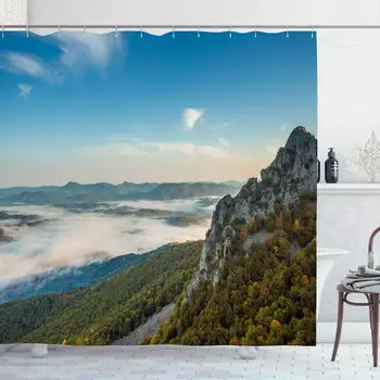 

Shower Curtain Set with Hooks 72x72 Sunset Russia Autumn Caucasus Mountains White Cliffs Nature Krasnodar Yellow Parks Region