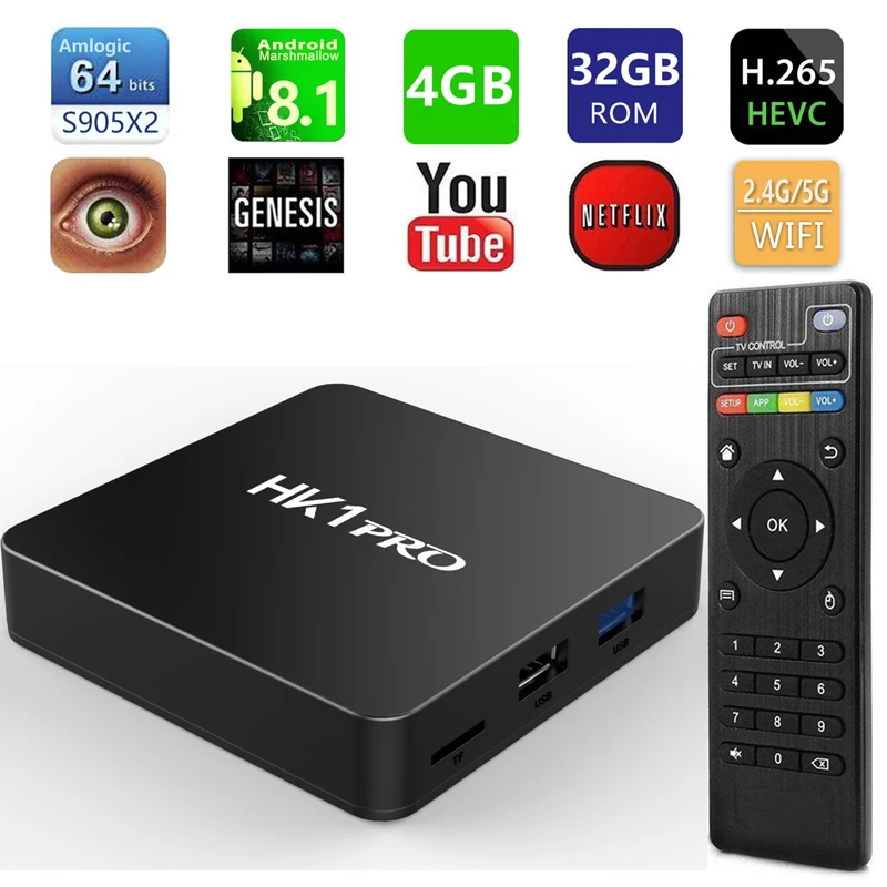 Android8.1 TV Box 4GB 64GB Amlogic S905X2 Quad Core Smart Mini Streaming Media Player 2.4G/5.8G Dual Band Wifi Bluetooth