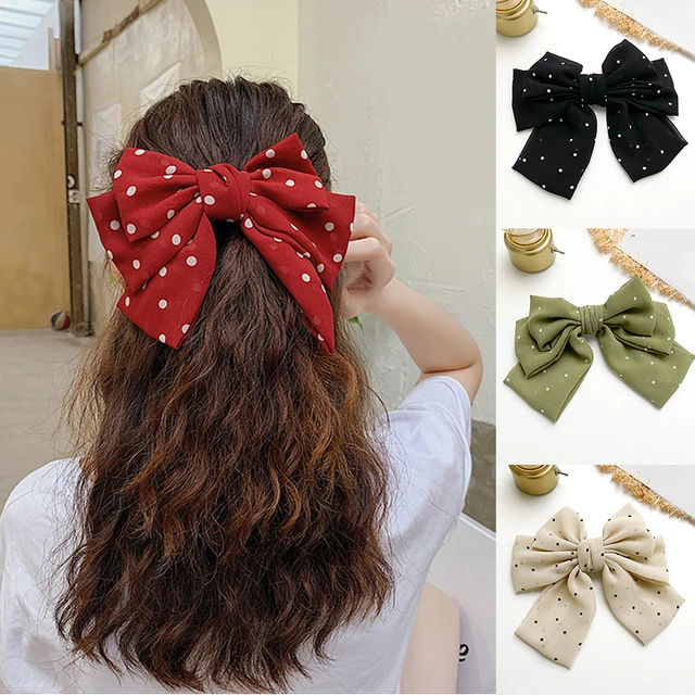 Elegant Bow Ribbon Hair Clip Retro Solid Satin Bowknot Hair Clips