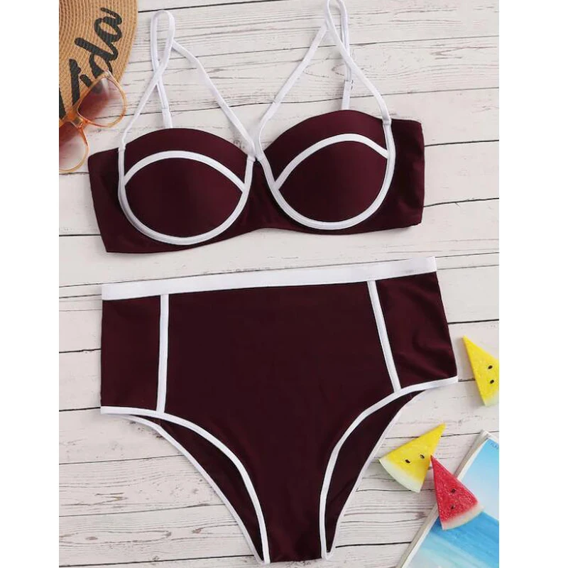 

Sexy Bikinis 2020 Halter Swimsuit Solid Swimwear Women Plus Size Bordered Bikini Set Bathing Suit Push Up Two-piece Suit ropa de