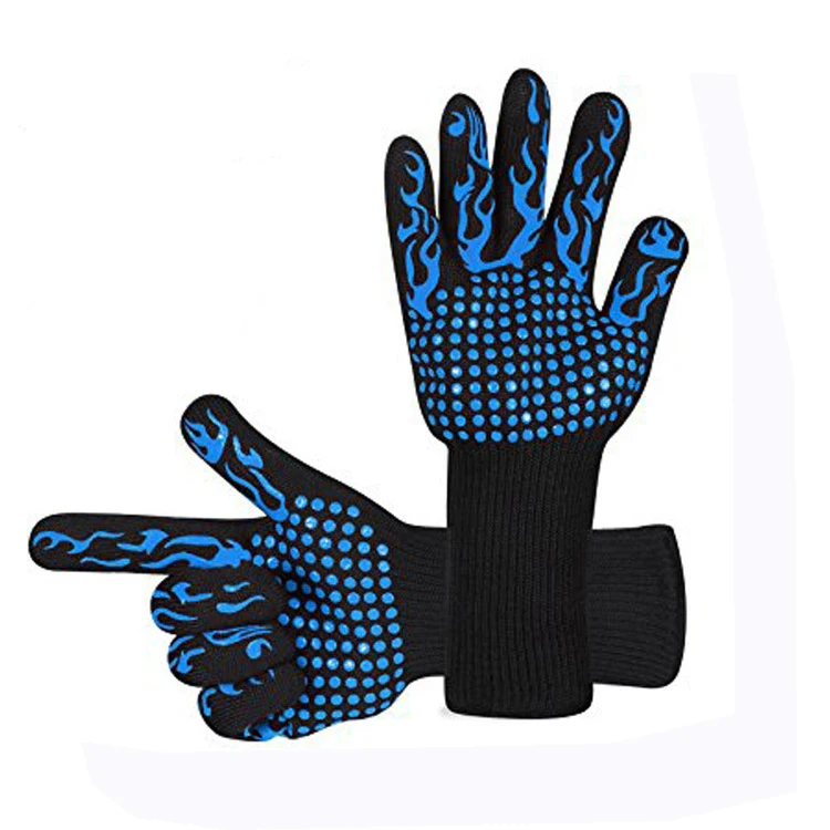 Blue A1 Pair 1 Pair Heat Resistant Oven Gloves 1470 F Thick Silicone Oven Mitts Cooking Baking Barbecue BBQ Grill Mittens Kitchen Gloves - Color: Blue A1 Pair