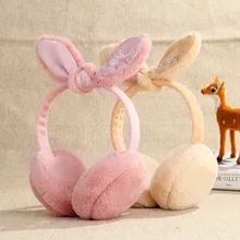 Наушники, теплые женские зимние наушники, милый кролик, бантик-ушки, искусственный мех, наушники, большие уши, теплые Мультяшные наушники