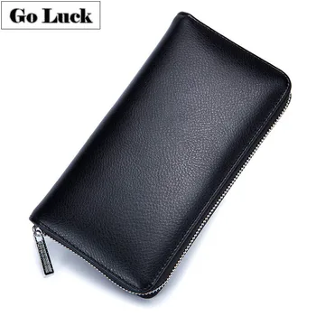 

GO-LUCK Brand Genuine Leather RFID 36 Bits Credit ID Card Holder Wallet Men Long Cell Phone Clutch Wallets Women Zipper Purse