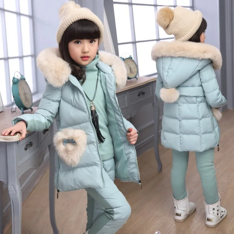 Зимний комплект из 3 предметов, детская одежда для девочек теплая парка пуховая куртка одежда для девочек детское пальто Зимний костюм зимняя куртка, пальто