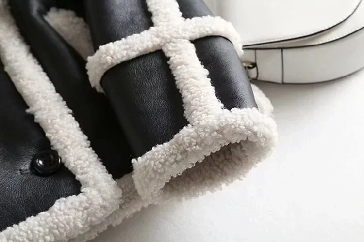 LTD1199186 Новинка двубортные пуговицы лоскутное отложным воротником Женское пальто верхняя одежда женская куртка из искусственного меха ягненка Vestidos
