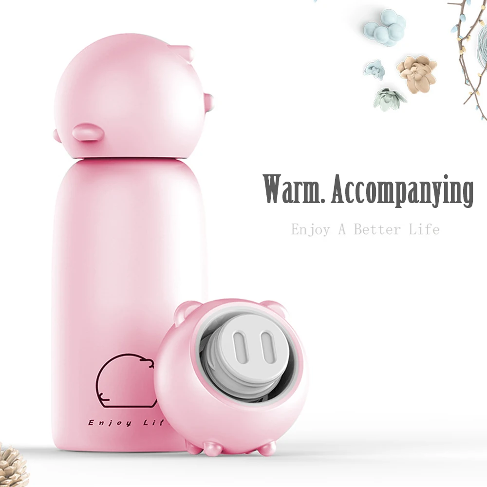 300ML Creative Stainless Steel Long Time Heat Preservation Cute Pig Women Water Bottle Vacuum Flask Outdoor Insulation Bottles