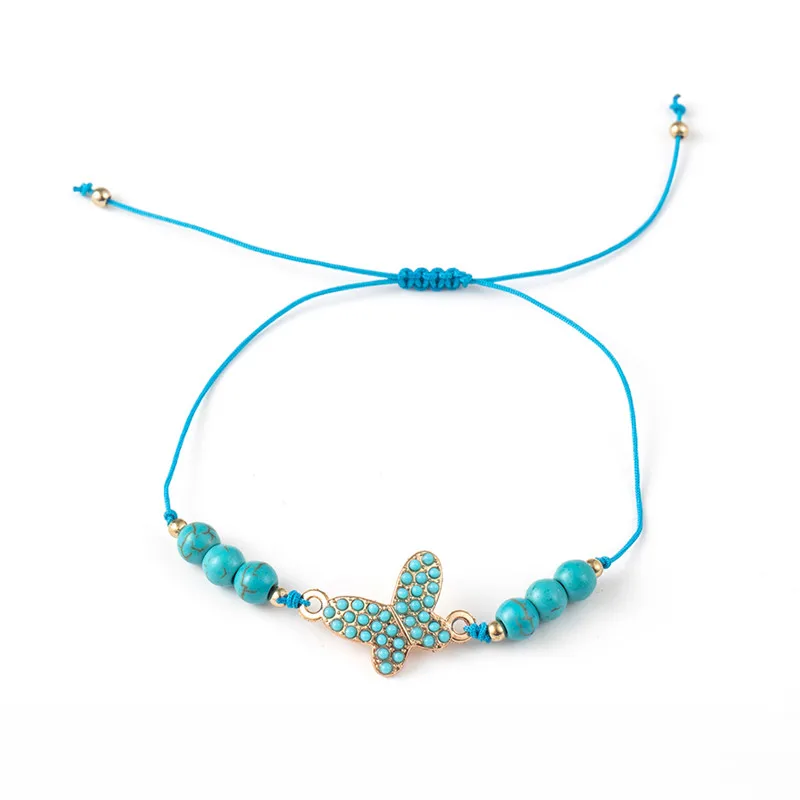 B020740 Boho натуральный камень ручной работы женский браслет модный синий бабочка Пальма дерево Любовь Сердце Сова браслет для женщин подарок ювелирные изделия - Окраска металла: B020740