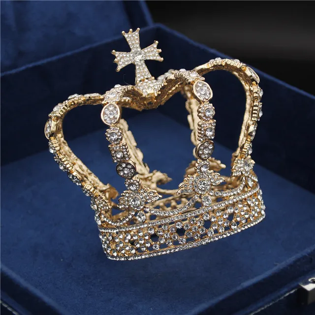 Male Cross Crown baroque Bridal Wedding crown Royal Queen King Tiara  birthday party performance Head accessories Diadem jewelry 1