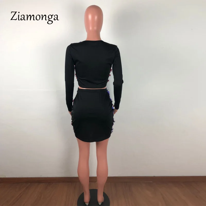 Ziamonga Женский комплект 2 шт., пикантный комплект из двух предметов, комплект с блестками, для девочек; сезон осень комплект: укороченный топ и юбка, комплекты, подходящие для всей женские Двойка наряды
