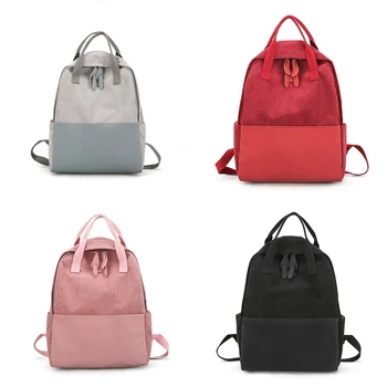 

Literary Corduroy Backpack Women's Simply Solid Color Backpack College High School Students Stripe