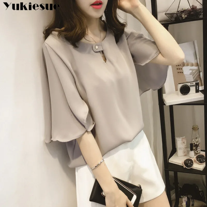 Blusa de manga corta para mujer, tops y blusas para mujer, camisas de gasa, top de talla grande 2020