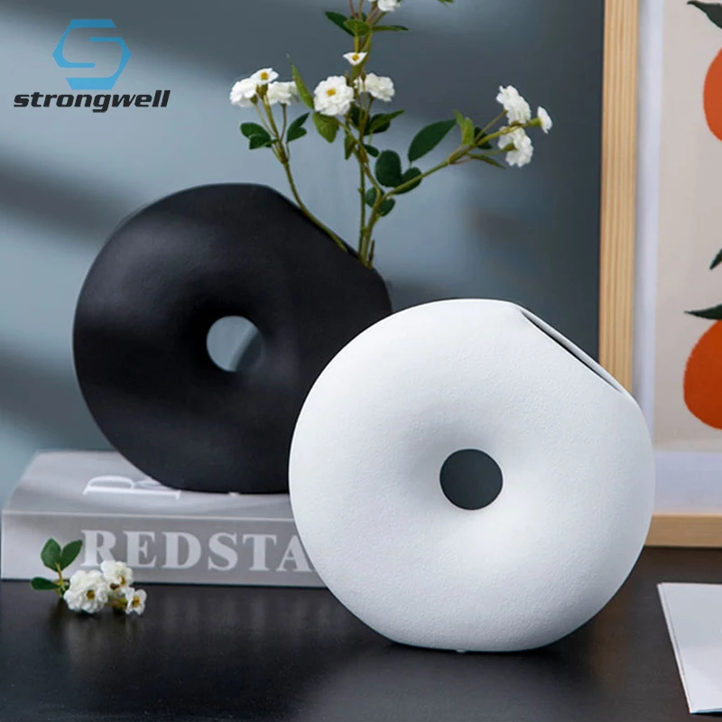 Круглый Ваза Strongwell в скандинавском стиле черно-белая украшение для дома рабочего