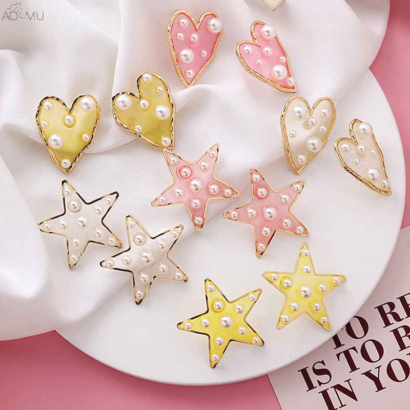 AOMU милые красные акриловые круглые Квадратные бусины эмаль неправильные металлические серьги-гвоздики для женщин подарок вечерние ювелирные изделия Букле д 'Орель