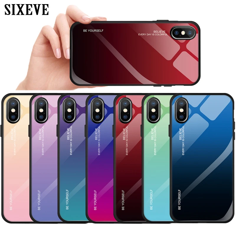 

Gradient Case For iPhone 11 Pro Xs Max X XR 6 s 6s 7 8 Plus 6Plus 6sPlus 7Plus 8Plus Luxury Tempered Glass + Silicone Edge Cover