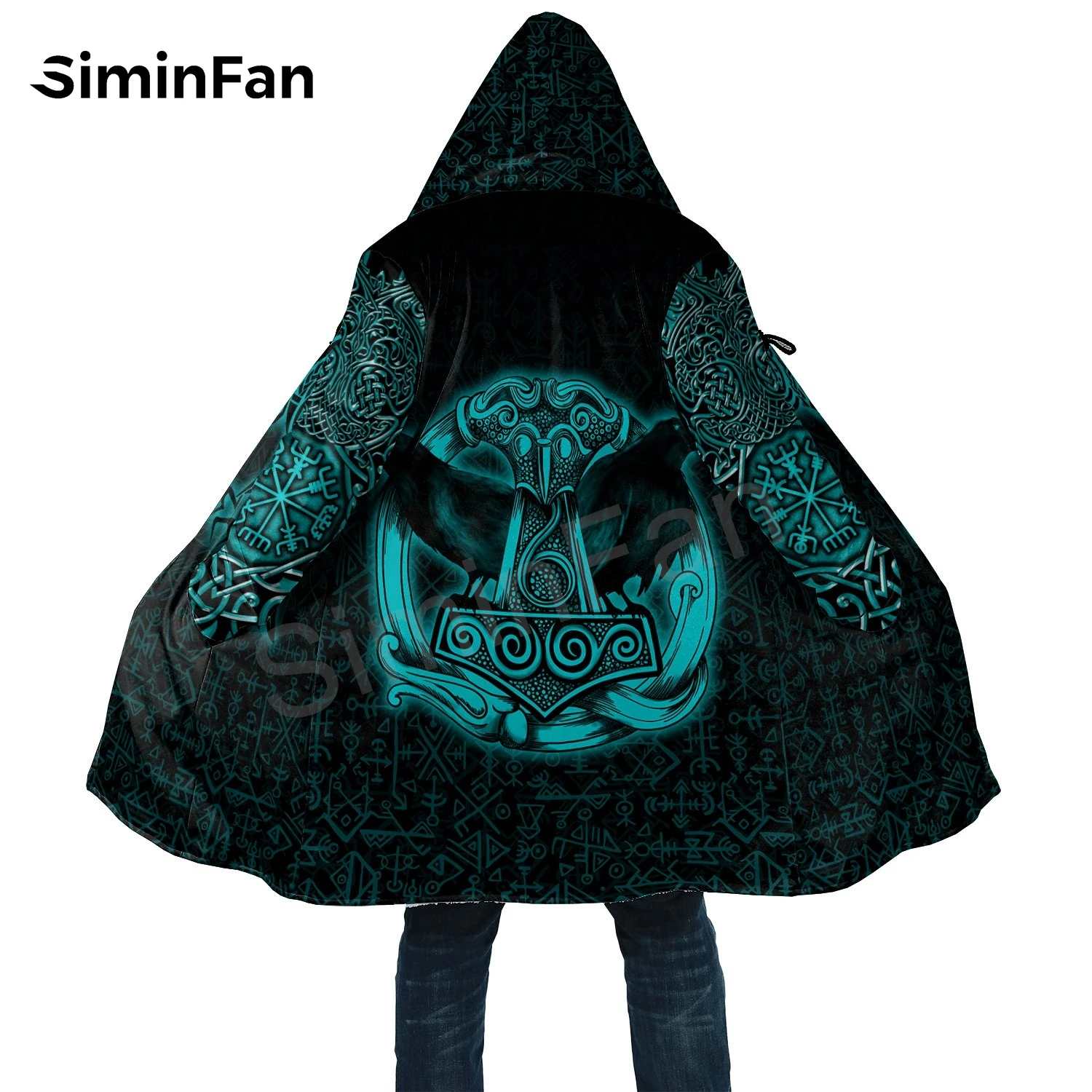 Men's Viking Vegvisir Rune Hooded Cardigan – 3D Printed Fleece Coat, Warm & Stylish (USA Sizing Up To 5XL) - View #6