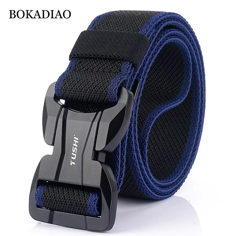 BOKADIAO Men belt Military Stretch elastic nylon Belt metal