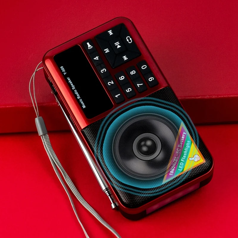 Portable FM Radio Media Speaker MP3 Music Player Support TF Card with LED Screen Display,Flashlight and Large Ailicone Key