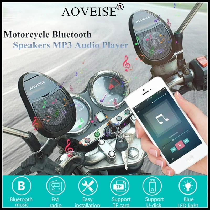 

30W Waterproof Motorcycle Bluetooth MP3 FM Audio Radio Sound System Stereo Bass Speakers With Inbuilt Amplifier