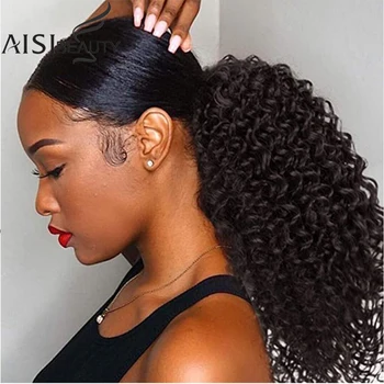 

AISIBEAUTY Medium Afro Kinky Curly Ponytail Women Hair Piece Drawstring Ponytail Hair Extension Afro Drawstring Curly Ponytail