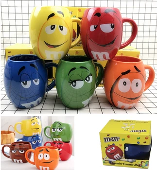 

730ML Chocolate Bean Ceramic Cup M Bean Large Capacity Water Handgrip Cup Cartoon Coffee Cup for Home Office Christmas Gifts