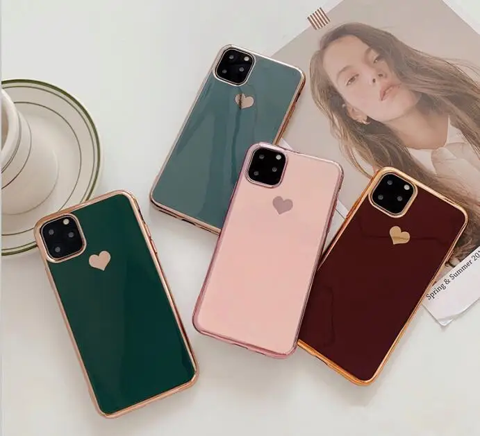 

Luxury Plating Love Heart Mirror Phone Case for Iphone 11 11pro Max X Xs Max Xr Soft Tpu Silicon Case for Iphone 7 8plus Cover