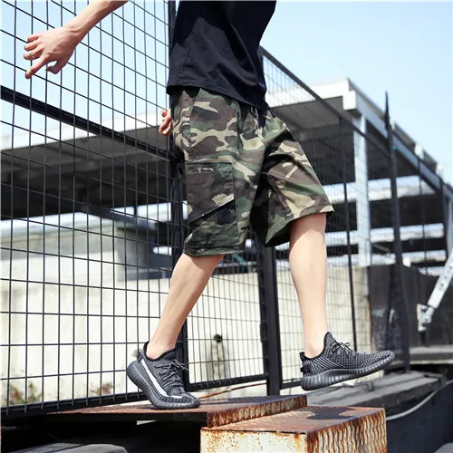 Green camouflage Камуфляж карго свободные летние шорты Канье Уэст карго шорты для мужчин шорты с карманами длиной до колен мужские карго шорты - Цвет: Green camouflage
