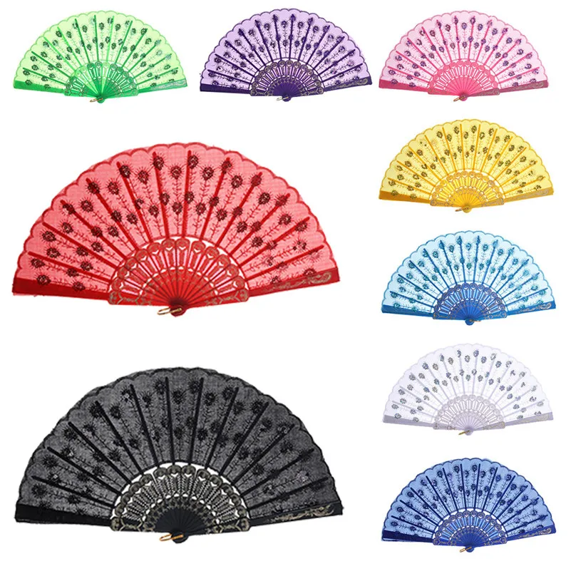 cheap Hand Held Folding Fans Chinese Style Silk Solid Color Fan Dance Party Wedding Decor Home decorations Dropshipping Gifts D