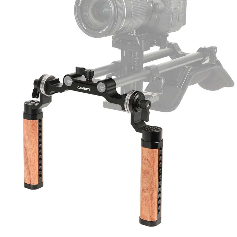 Camvate 2 Pieces Wooden Handgrip With 15mm Rod Clamp & M6 Arri Rosette Mount For Dslr Camera