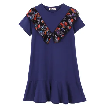 

Korean Style 2020 Summer Kids and Teen Girls Ruffles Floral Printed Dress Fashion Patchwork Dresses Children Casual Dress, #8746