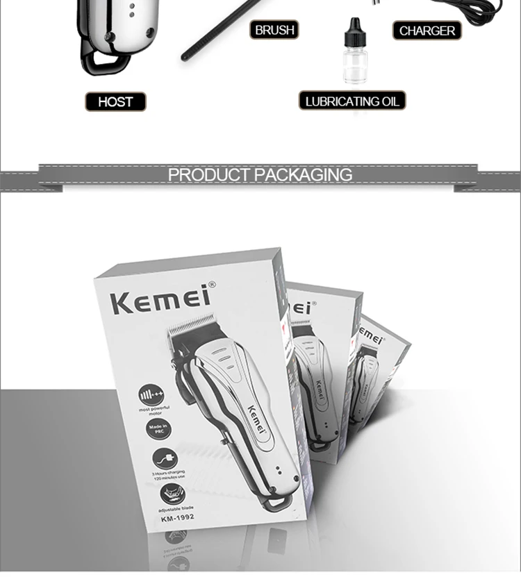 Kemei профессиональная перезаряжаемая электрическая машинка для стрижки волос, мужской триммер для волос, триммер для бороды, бритва, устройство для удаления волос, KM-1992