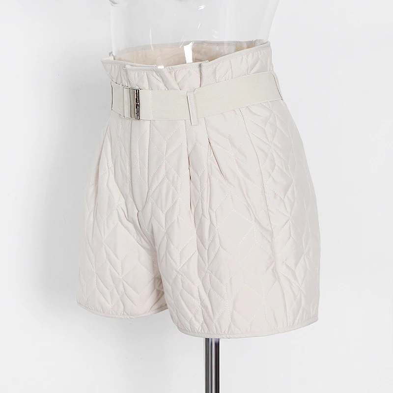 ECRURANI Solid Casual Shorts For Women High Waist Sashes Loose Ruched Minimalist Short Pants Females Clothing 2021 Fashion Style
