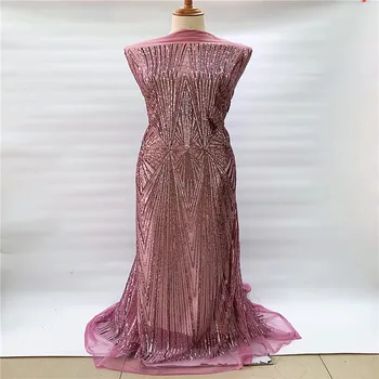 

Madison African Lace Fabric 2019 French Sequins Lace Fabric Embroidered Nigerian Tulle Lace Fabrics For Wedding