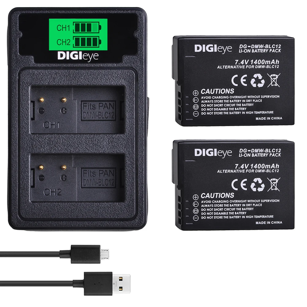 DMW-BLC12PP Batterie DMC-FZ2000 et Double USB LCD Chargeur pour Panasonic Lumix DMC-FZ200 DMC-FZ1000 Dot.Foto DMW-BLC12 DMC-FZ300 DMW-BLC12E x2 DMC-FZ330 DMC-FZ2500 