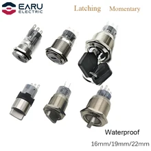 

16mm 19mm 22mm Self-return Momentary Self-locking Fixation Waterproof Metal Selector Knob/Key Rotary Switch 2/3 Position LED