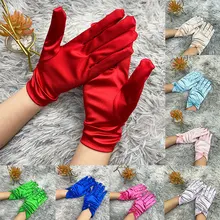 

Girl Lady Satin Pearl Short Mittens Full Finger Gloves Smooth Evening Party Prom Stretch Gloves Red White Etiquette Glove