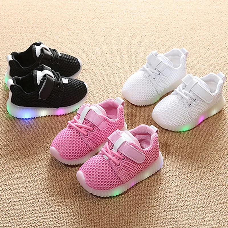

Mesh hook&Loop cute children casual shoes solid LED lighted kids sneakers cool leisure baby girls boys shoes tennis