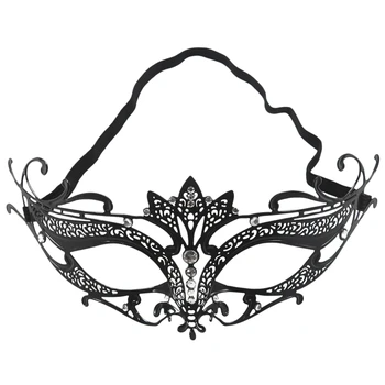 

Glossy Crown Masquerade Venetian Filigree Phantom Metal Mask Black