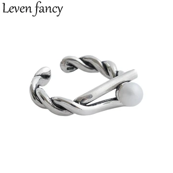

925 Sterling Silver Ring Winding Lines Ring For Women Elegant Vintage Silver Pearl Ring Adjustable Fine Jewelry 925 Korean Gift