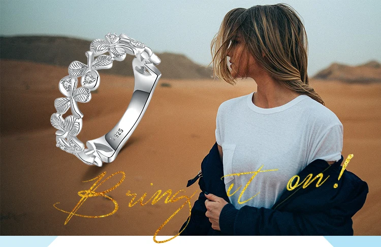 JewelryPalace Lucky 3 листьев клевера кубического циркония стекируемые Свадебные Кольца для женщин 925 пробы серебро ювелирные украшения мод