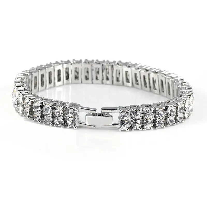 Silver Bracelet Пользовательское ожерелье ювелирные изделия для мужчин хип хоп Bling Iced Out теннисные цепочки ожерелье s& Bracelet 8 мм ширина 2 ряда чокер Длинная цепочка из звеньев подарок - Окраска металла: Silver Bracelet