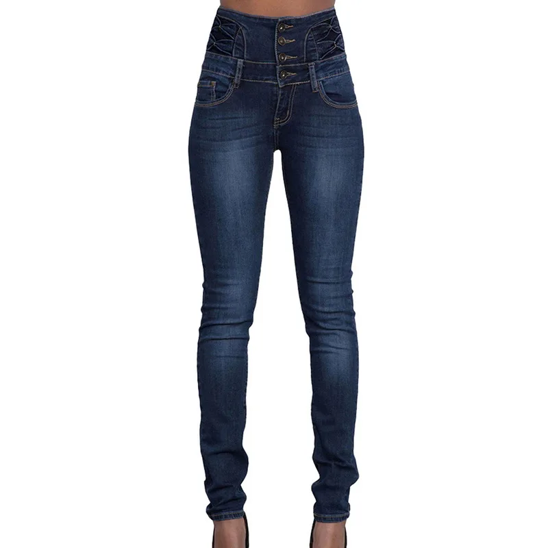 dark blue CALOFE,, женские брюки с высокой талией, джинсовые брюки-карандаш, Топ бренд, Стрейчевые узкие джинсовые брюки с высокой талией и пуговицами, джинсы - Цвет: dark blue