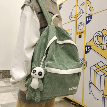 

LENLEI Student Stripe Corduroy Backpack Cute Women School Bag Teenage Girl Harajuku Backpack Kawaii Female Fashion Bag