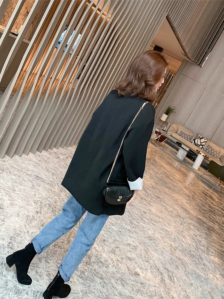 

2019 Spring New Style Retro British Style One-Button Black And White with Pattern Online Celebrity Small Suit Women's CHIC Casua