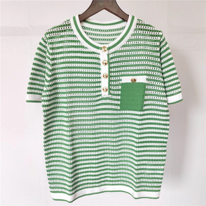 Camiseta de punto de lana para mujer, Tops informales a la moda, camisetas Bordado de letras de marca de lujo para mujer 2021